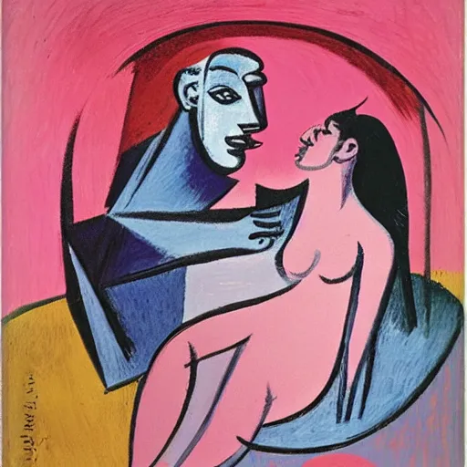 Prompt: Le Rêve by Picasso in pink oil colors
