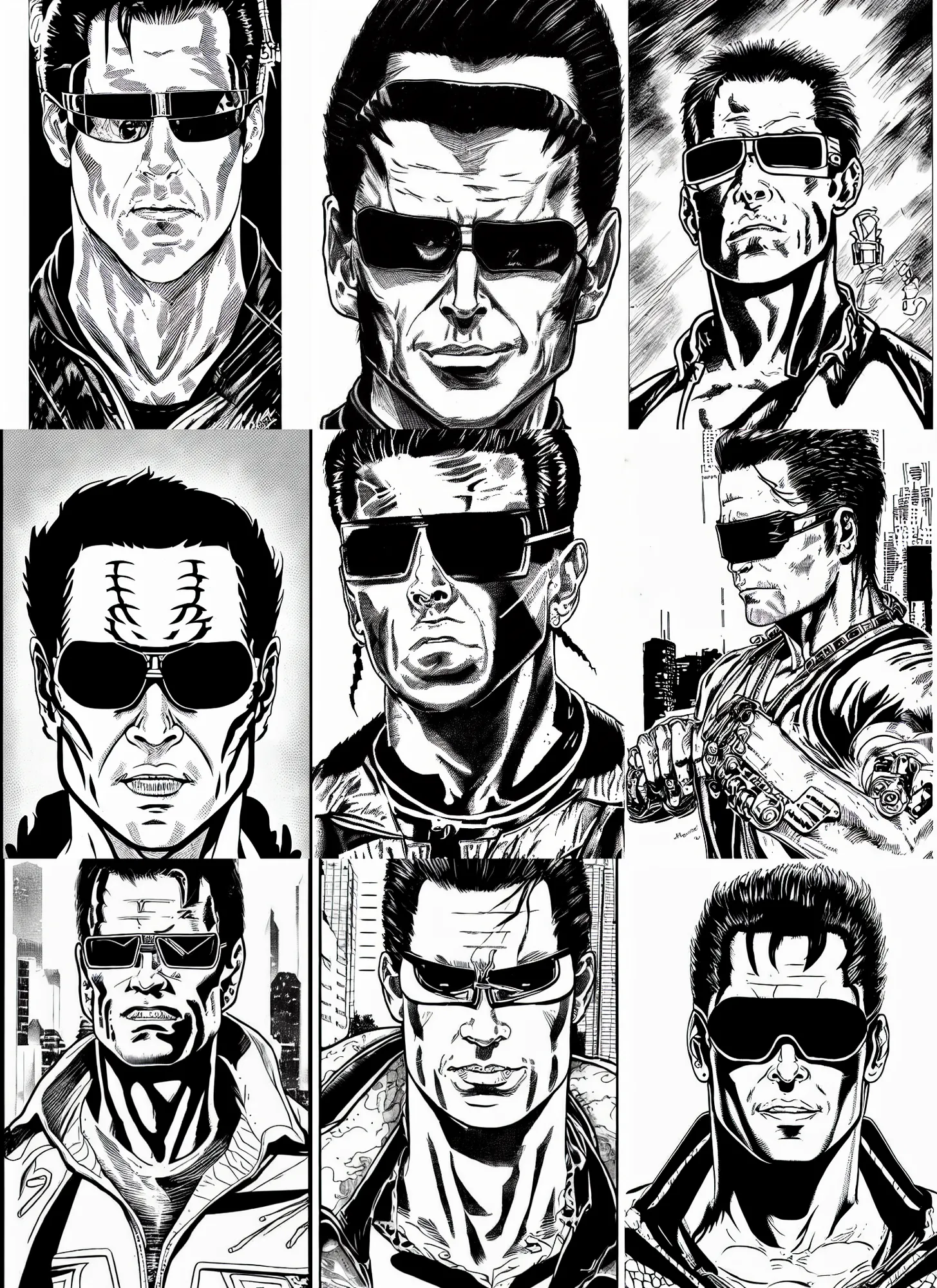 Prompt: johnny cage, portrait, cyberpunk 2 0 2 0 manual, by steampoweredmikej, inktober, ink drawing, black and white, coloring pages, manga, highly detailed