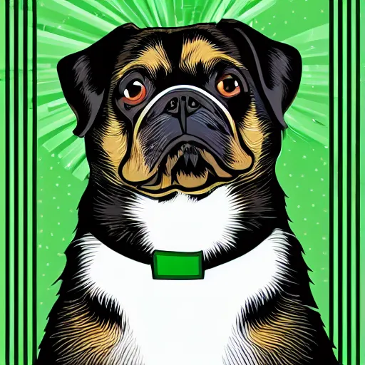 Image similar to vector image of a dog in green color, high details