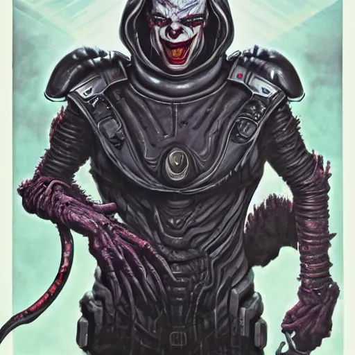 Prompt: scorn giger joker as the doom slayer, pixar style, by tristan eaton stanley artgerm and tom bagshaw.