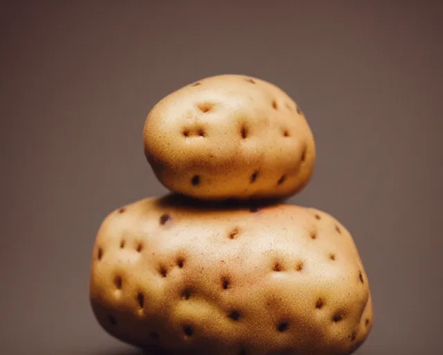 Image similar to 8 5 mm photography of a potato with the face of elon musk, dof and bokeh