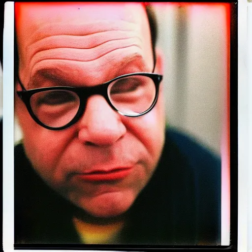 Image similar to polaroid george costanza wearing a hammer and sickle graphic tee, 1 9 9 0 s, colored, by nan goldin