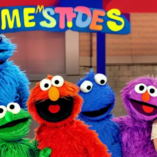 Image similar to sesame street as a violent gang