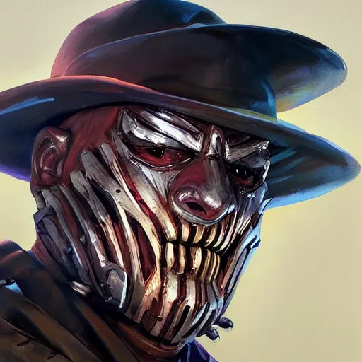 Image similar to greg manchess portrait painting of partially armored freddy krueger as overwatch character, medium shot, asymmetrical, profile picture, organic painting, sunny day, matte painting, bold shapes, hard edges, street art, trending on artstation, by huang guangjian and gil elvgren and sachin teng