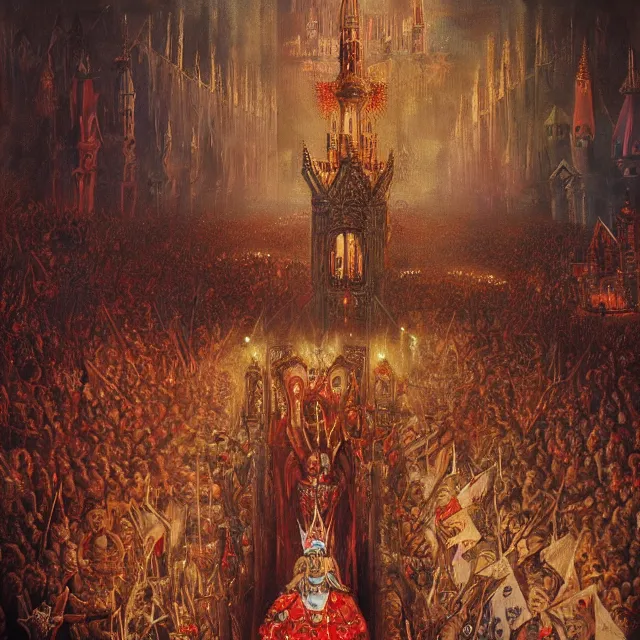 Image similar to a painting of the queens games by johfra bosschart, dark fantasy art, high detail, trending on artstation