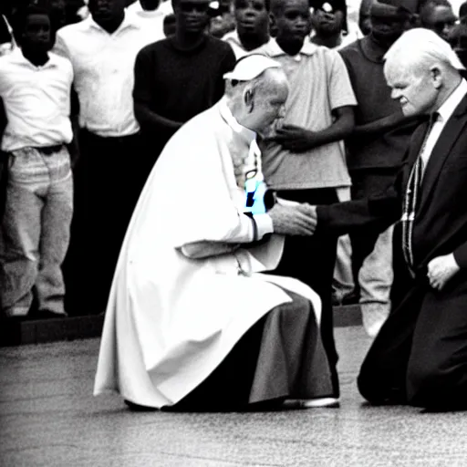 Image similar to John Paul II kneeling on a black person's neck