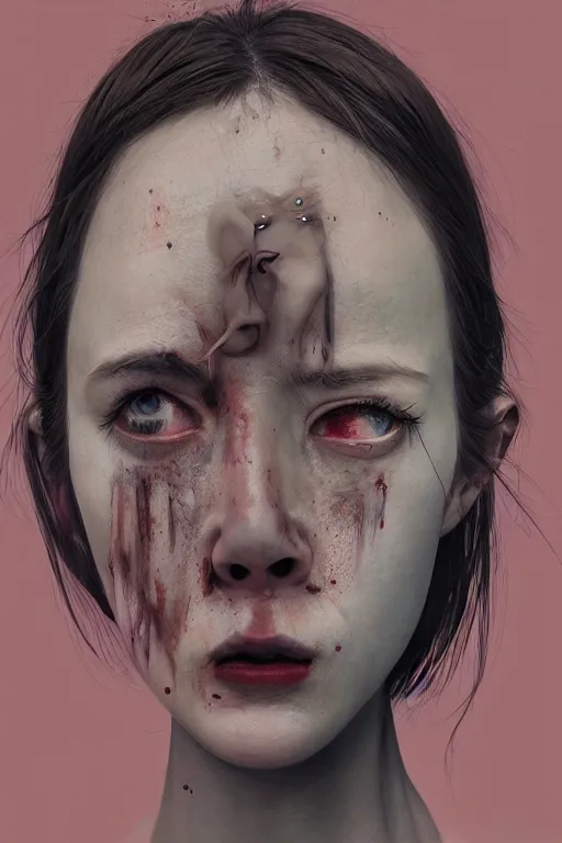 Image similar to breathtaking detailed horror painting of creepy crying woman , with anxious, piercing eyes, art by Hsiao-Ron Cheng, Ja Miyazaki, dramatic lightning, hyperrealistic, octane render, ambient light, dynamic lighting