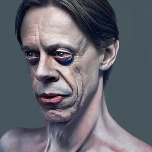 Image similar to hyperrealistic mixed media image of steve buscemi as skinny superman flexing arms, stunning 3 d render inspired art by xiang duan and thomas eakes, perfect facial symmetry, immaculate complexion, realistic, highly detailed attributes and atmosphere, dim volumetric cinematic lighting, 8 k octane detailed render, post - processing, masterpiece,