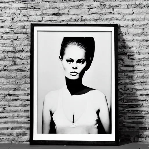 Image similar to stunning symmetrical portrait of beautiful brigitte bardot in front of a tall moog synthesizer, high contrast grainy blank and white photography print ilford warm tone, huge modular synthesizer