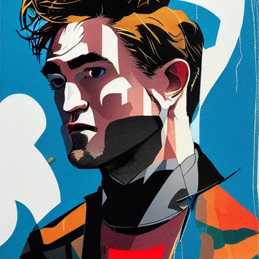 Image similar to Robert Pattinson Batman profile picture by Sachin Teng, asymmetrical, Organic Painting, Matte Painting, geometric shapes, hard edges, graffiti, street art:2 by Sachin Teng:4