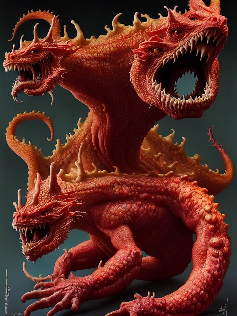 Image similar to hyperrealistic rendering, fat smooth cronenberg flesh monster dragon by donato giancola and greg rutkowski and wayne barlow and zdzisław beksinski, eyeballs, product photography, action figure, sofubi, studio lighting, colored gels, colored background