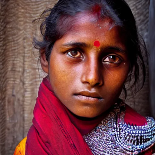 Prompt: portrait beautiful Indian young woman, by Steve McCurry, clean, detailed, award winning