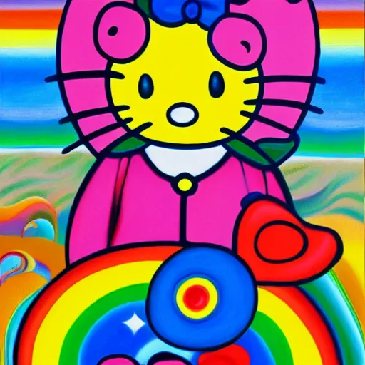 Prompt: painting of hello kitty by alex grey