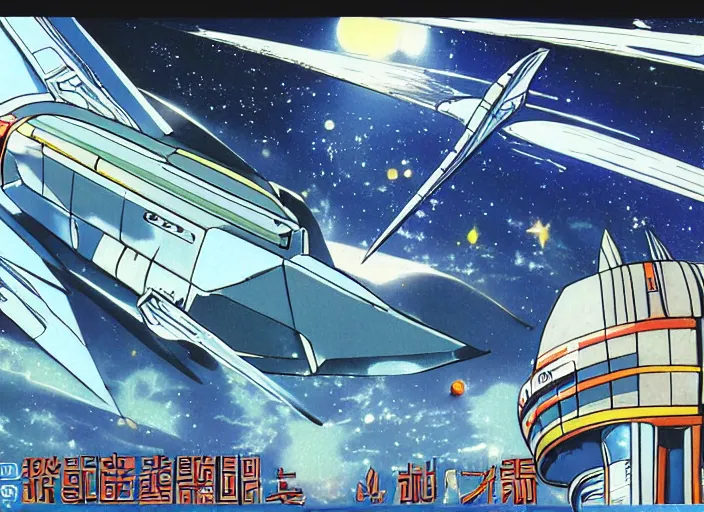 Prompt: 1 9 8 0 s science fiction anime space ship concept art poster