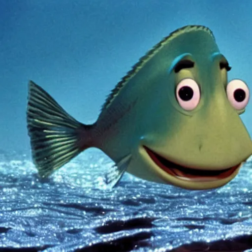 Prompt: John Wayne as a fish in a Pixar movie,