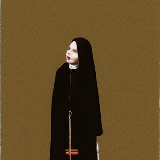 Image similar to a young black nun smoking and puffing lots of smoke, minimalistic background, by Beksinski