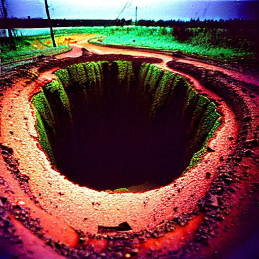 Prompt: infinity nightmare sinkhole, accidentally photographed, accidental photo portra 8 0 0 in the 9 0 s