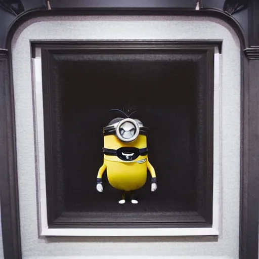 Image similar to photograph of a taxidermied minion in a museum