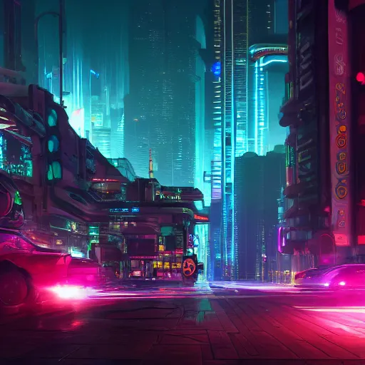 Prompt: A cybernetic creature in a neon-lit cityscape, Unreal Engine, 8k, by Jordan Grimmer and Artur little