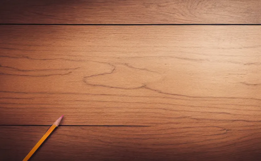 Image similar to top view of a wooden table with a pencil, natural light, cinematic lighting, 8 k