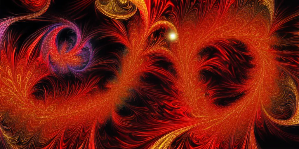 Prompt: 8 k uhd iterated system fractal, flame fractal, fractal cat sprouting new fractal cats, apophysis av, anti aliased, very fine ornate flames, palette of ruby, pearl, gold and silver