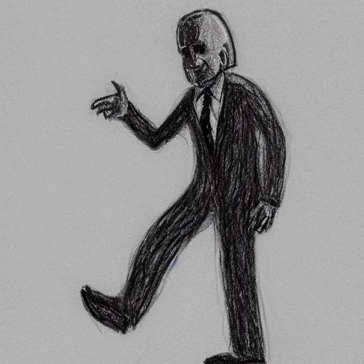 Image similar to drawing of Joe Biden , dressed in an alien costume , walking in the desert