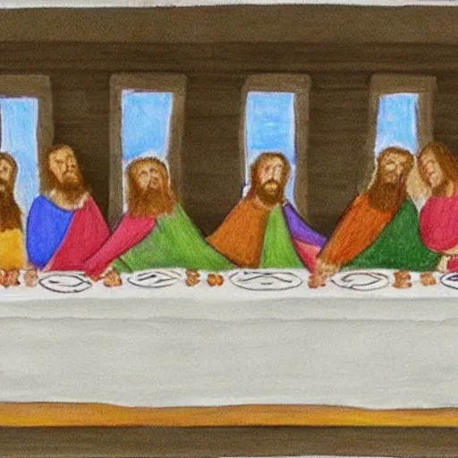 Prompt: last supper, drawn by a 5 year old detailed, sketh