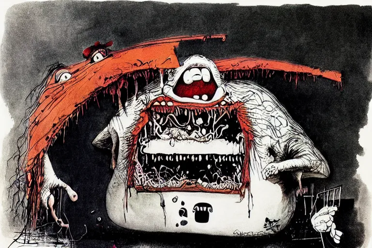 Image similar to monster hiding underneath my bed by ralph steadman