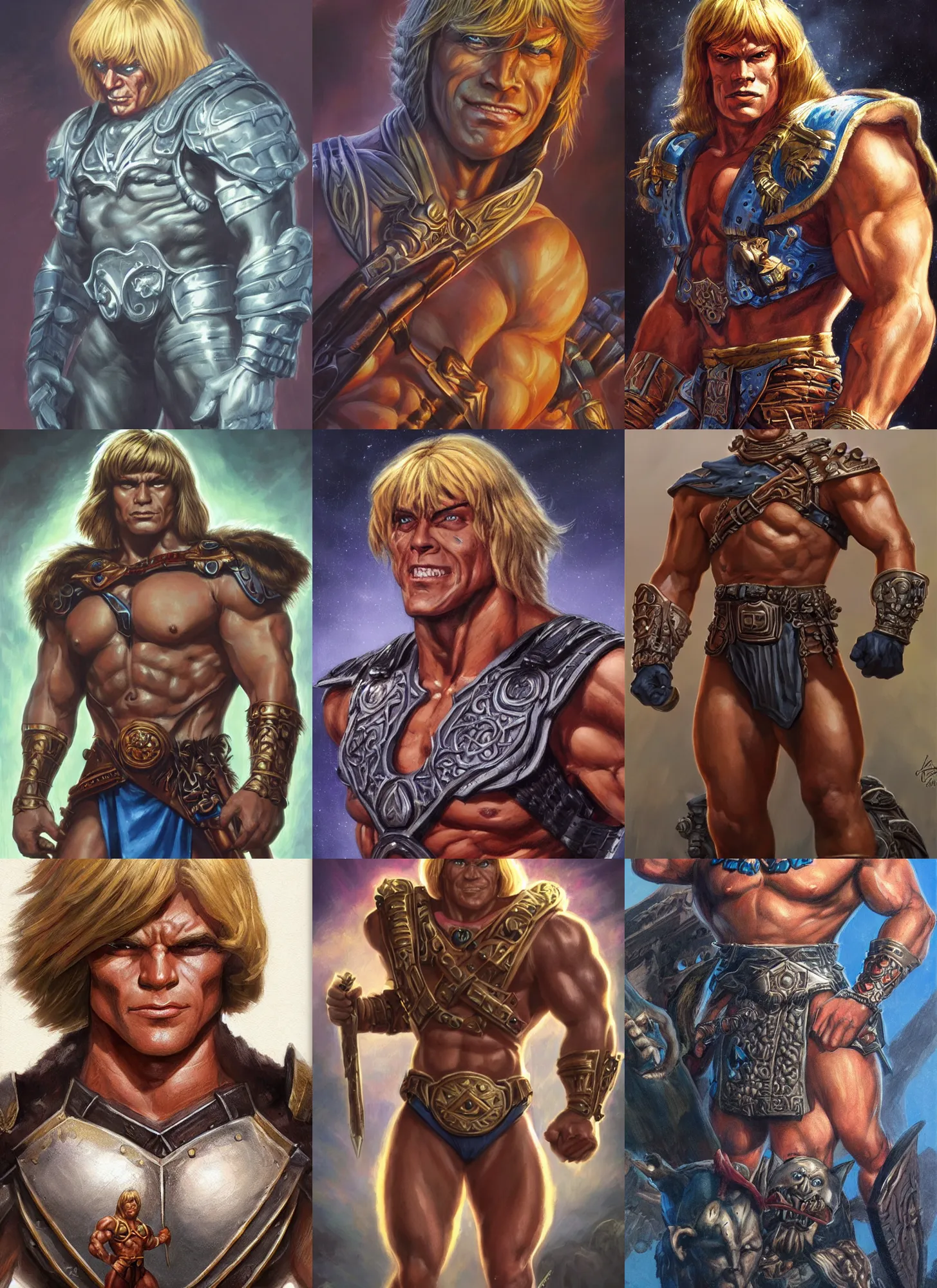 Prompt: he - man, closeup portrait, sci fi, fantasy, intricate, with german iron cross onbare chest, elegant, loin cloth, highly detailed, oill painting, artstation, concept art, matte, sharp focus, painting by earl norem!!