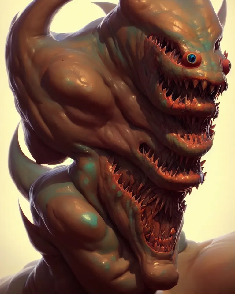 Image similar to full - face close - up portrait, muscular street shark by bruce brenneise and peter mohrbacher, 3 d render, neosurrealism. digital concept art, pixel art, rendered in octane, trending on cgsociety, trending on artstation