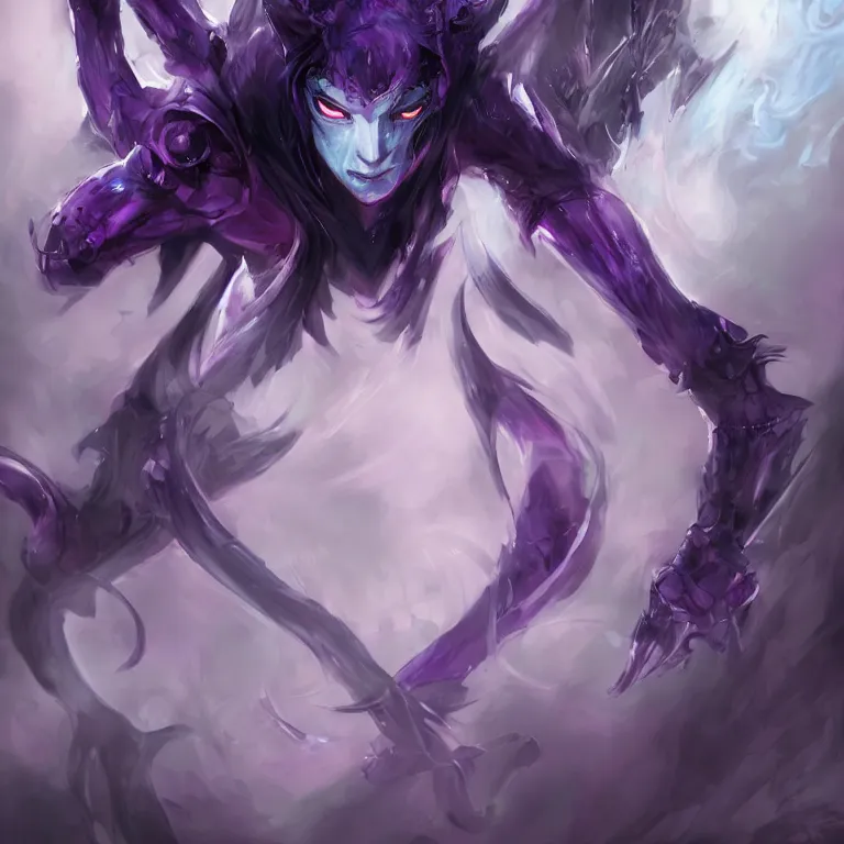 Image similar to Handsome purple and Teal skinned Tiefling, striking azure eyes, black hair, Yoshitaka Amano, digital art