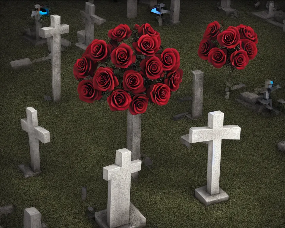 Image similar to roses around the cross, grave yard at night, black feathers, dark soul cg, ue 5 rendering