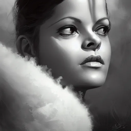 Image similar to closeup portrait of a young claudia cardinale, dramatic light, gorgeous view, depth, high detail, digital art, painted by greg rutkowski and seb mckinnon, by tim burton, trending on artstation