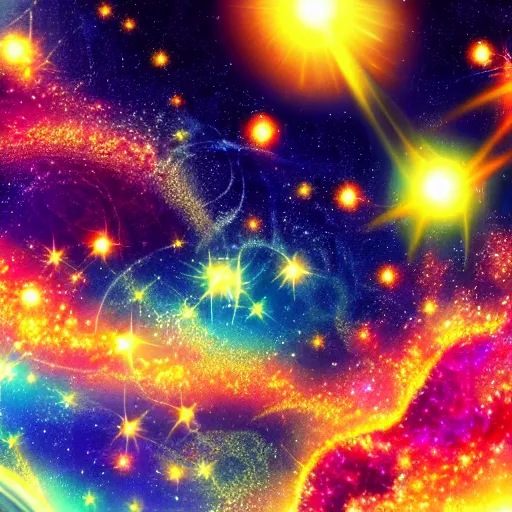 Prompt: anime style hd wallpaper of outer space, intricate and vibrant auras and glittering stars, warm colors