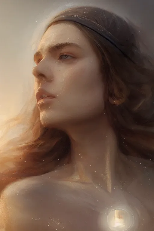 Image similar to greek goddess of ai art, close - up portrait, powerfull, intricate, elegant, volumetric lighting, scenery, digital painting, highly detailed, artstation, sharp focus, illustration, concept art, ruan jia, steve mccurry