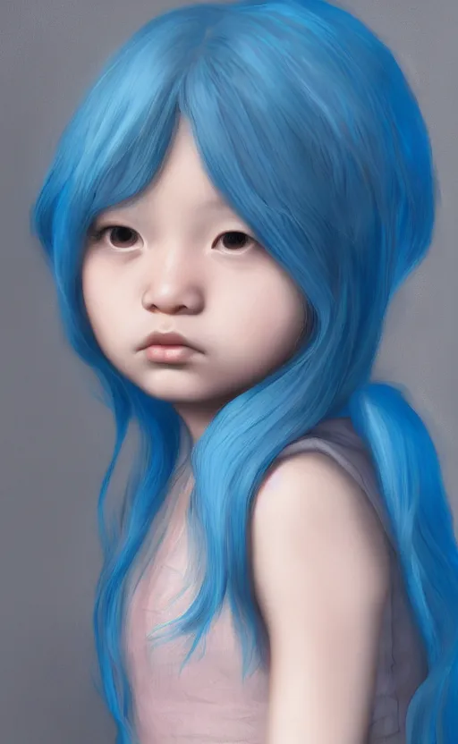 Image similar to little girl with blue hair, by Eunji Lee, 4k, digital art, ultra realistic, ultra detailed, concept art, trending on artstation