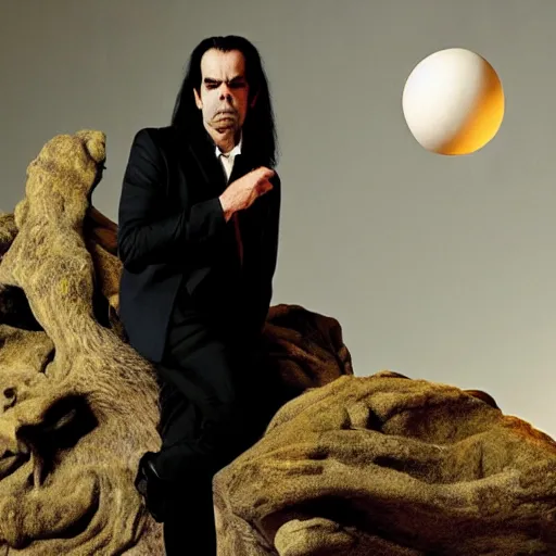 Prompt: Nick Cave pondering his orb