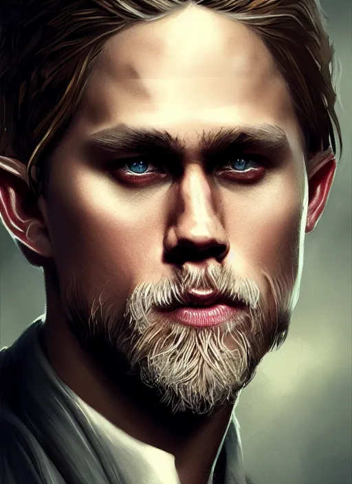 Image similar to portrait of charlie hunnam as a vampire, intricate, elegant, highly detailed, digital painting, artstation, concept art, smooth, sharp focus, illustration, art by wlop, mars ravelo and greg rutkowski