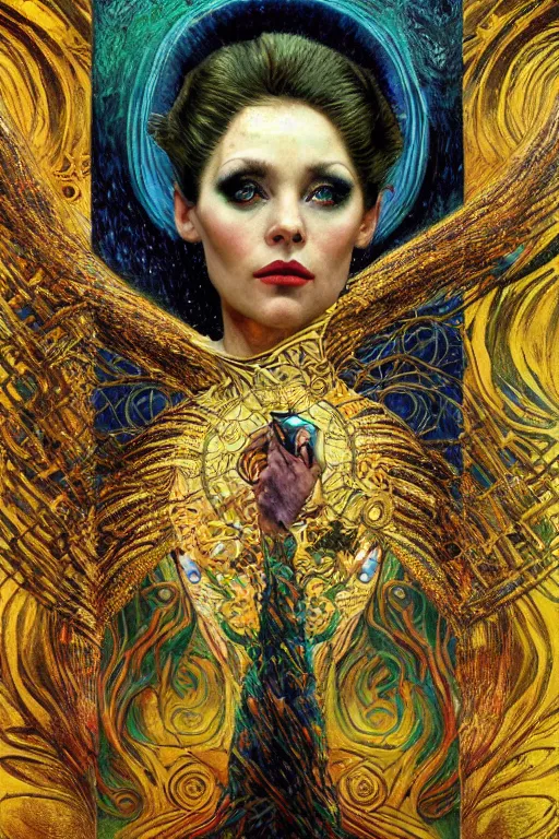 Image similar to Intermittent Chance of Chaos Muse by Karol Bak, Jean Deville, Gustav Klimt, and Vincent Van Gogh, Surreality, enigma, Loki's Pet Project, destiny, Poe's Angel, fate, inspiration, muse, otherworldly, fractal structures, arcane, ornate gilded medieval icon, third eye, spirals