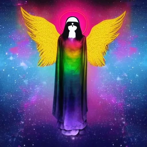 Image similar to rainbow cosmic angel of death