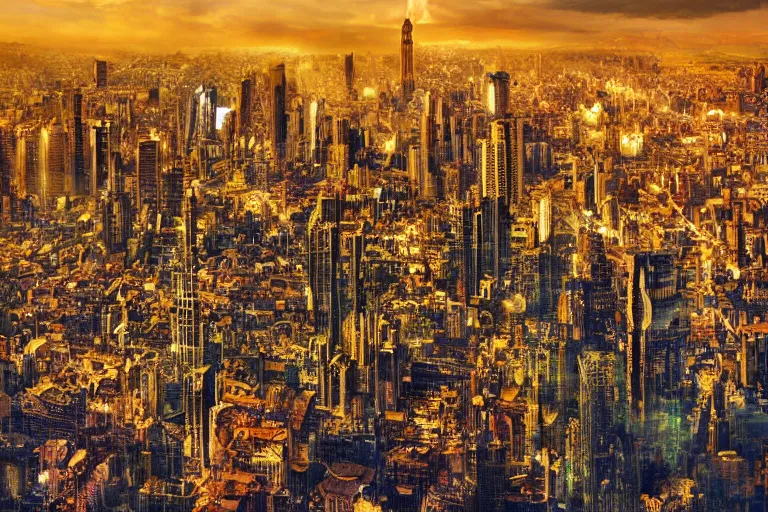 Prompt: the great city of ebora once glittered with gold. photo - realistic hd, hyperrealism, colourful, highly detailed, cinematic, luminescence, 3 2 k, dop, high contrast, intricate, mystery, epic, fantasy