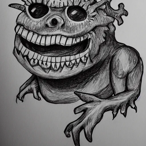 Prompt: hand drawn monster on paper