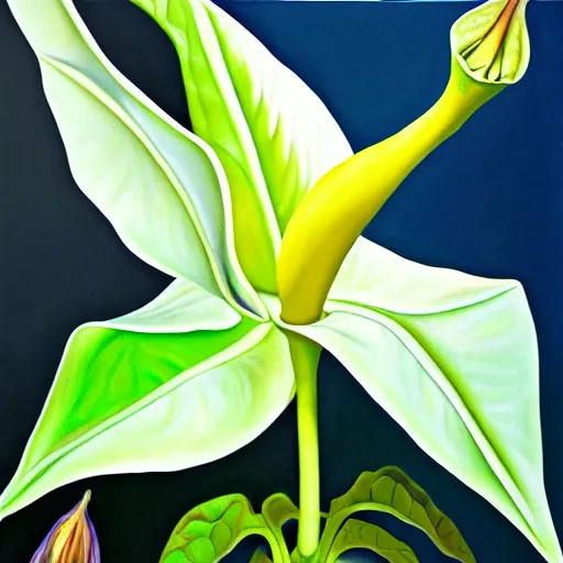 Prompt: realistic painting of a brugmansia suaveolens flower