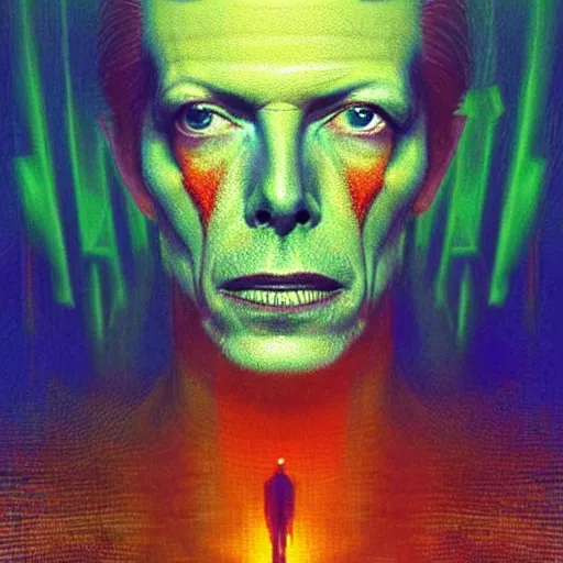 Prompt: portrait of david bowie, intricate, neon lighting, highly detailed, digital photography, concept art, art by beksinski