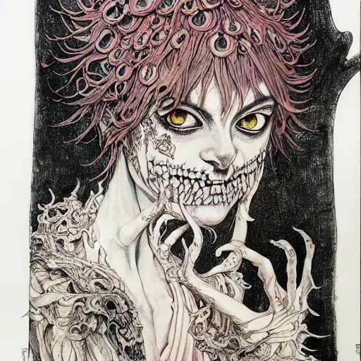 Image similar to prompt: Cabbage face painted in William Blake style drawn by Vania Zouravliov and Takato Yamamoto, intricate oil painting, high detail, Neo-expressionism, post-modern gouache marks on the side, gnarly details soft light, white background, intricate detail, intricate ink painting detail, sharp high detail, manga and anime 2000