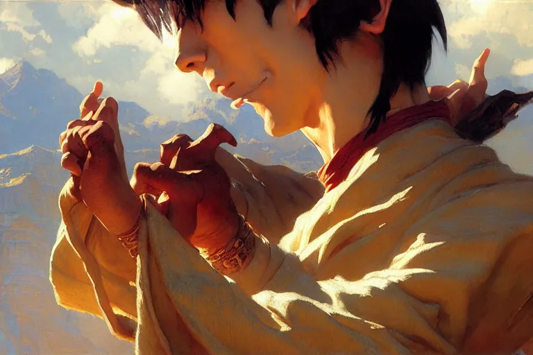 Image similar to air bender, painting by gaston bussiere, craig mullins, j. c. leyendecker