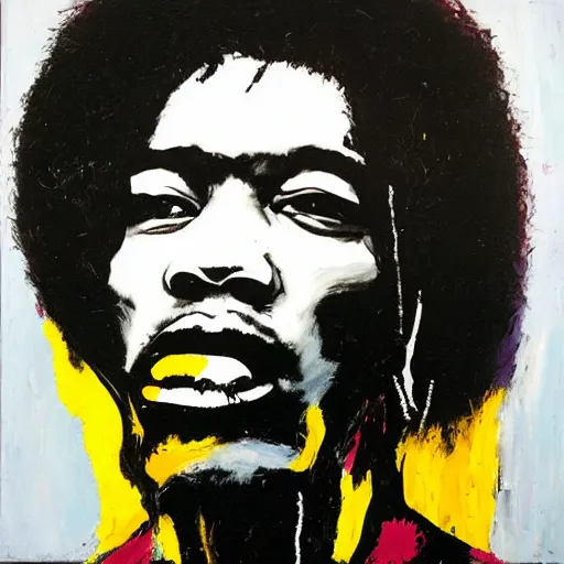 Image similar to jimi hendrix portrait painted by jean michel - basquiat