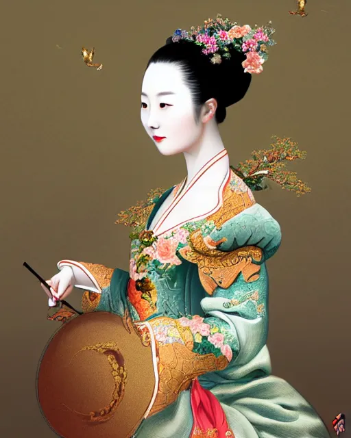 Image similar to photo portrait of beautiful chinese woman dressed in rococo style clothing, elegant, digital painting, clean, smooth, sharp focus