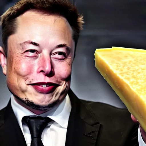 Prompt: elon musk holding 4 th - dimensional cheese