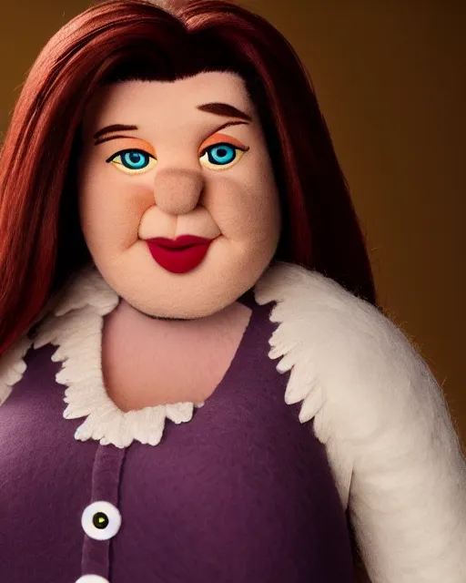 Image similar to meredith palmer as a muppet. highly detailed felt. hyper real photo. 4 k.